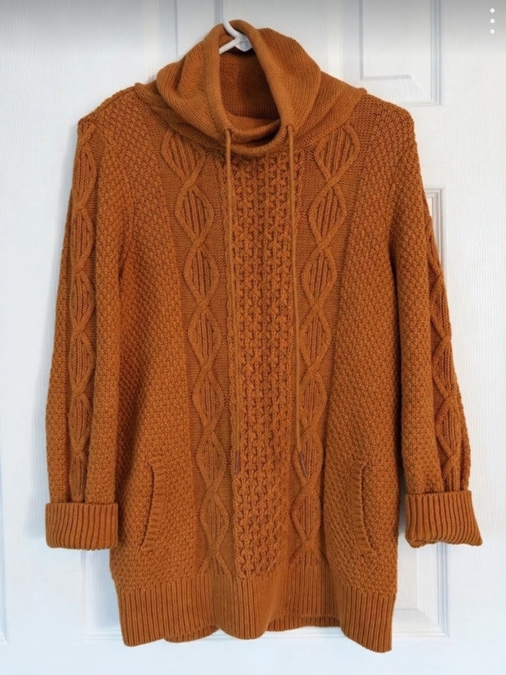 L.L.Bean Signature Rust Orange Cowl Neck Cable Knit Sweater M EUC